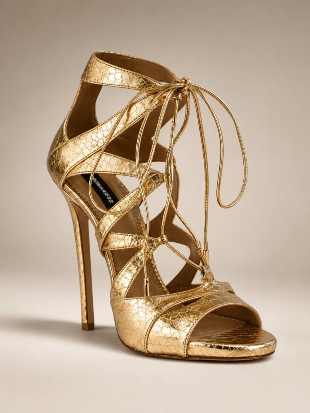 DSQUARED2 Gold Snake Embossed‎ Strappy Sandals